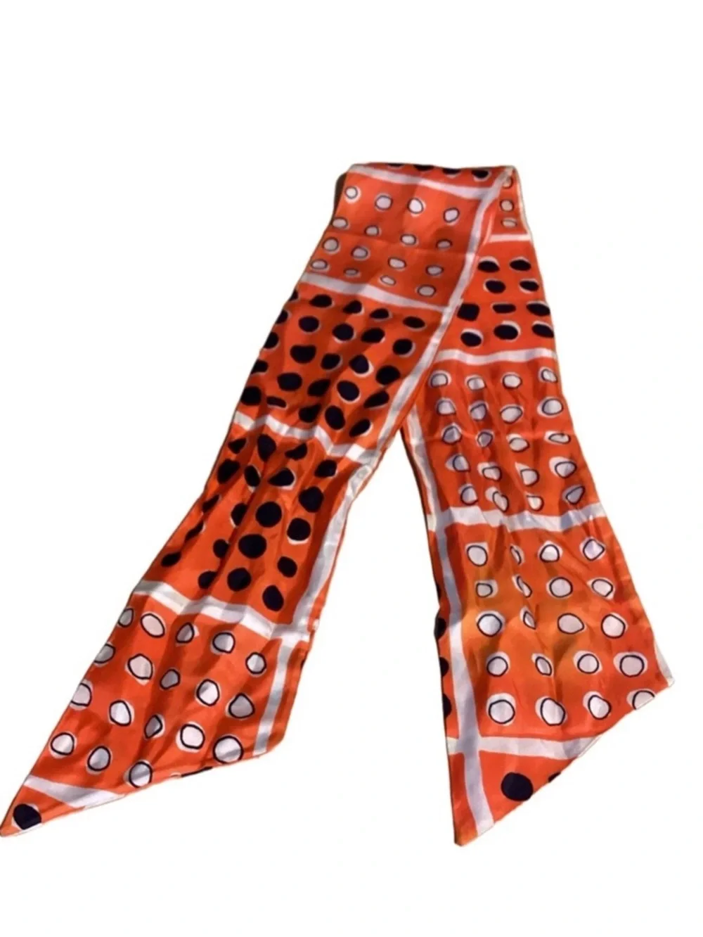 VINTAGE CIRCA 1960'S ORANGE, BLUE AND WHITE POLKA-DOT MOD SCARF